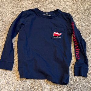 Vineyard Vines Kids Blue Long Sleeve Tee with Red Logo
